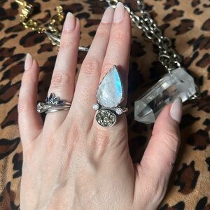 Moonstone and pyrite Ring
